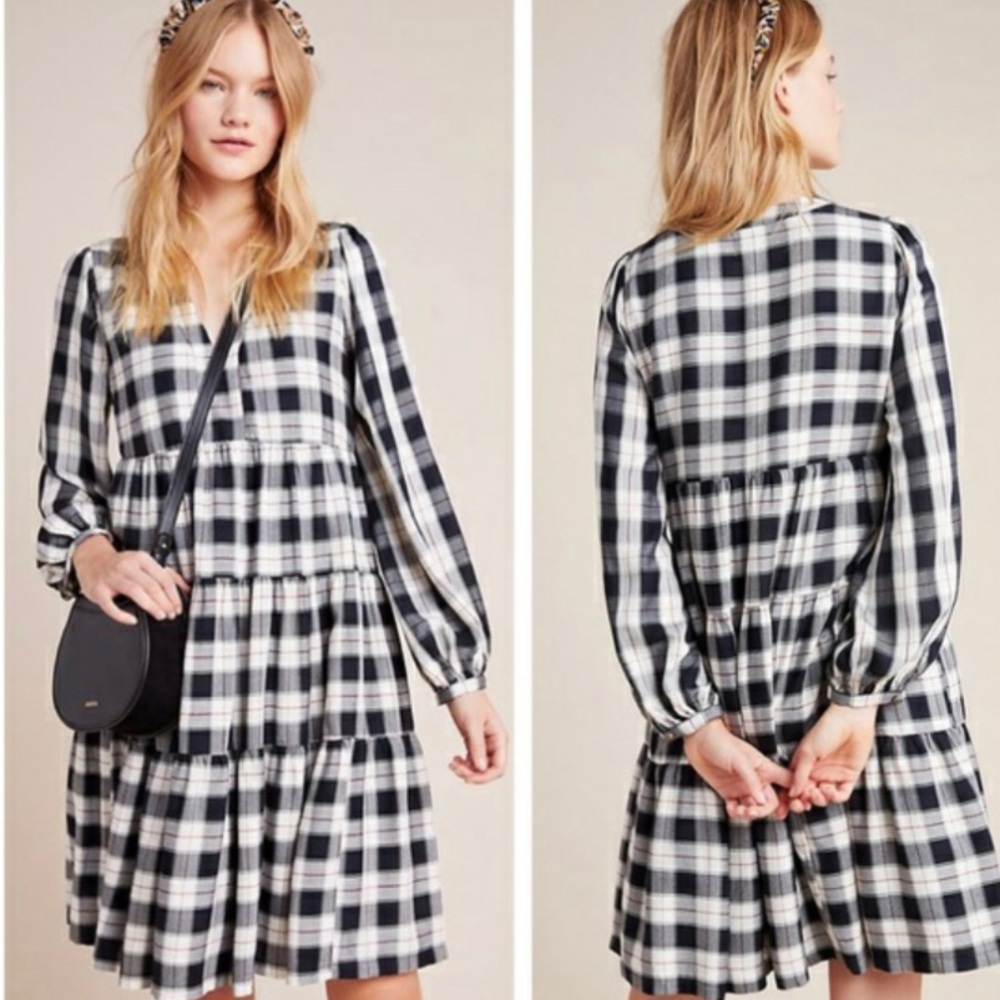 Anthropologie tiered plaid dress- xs